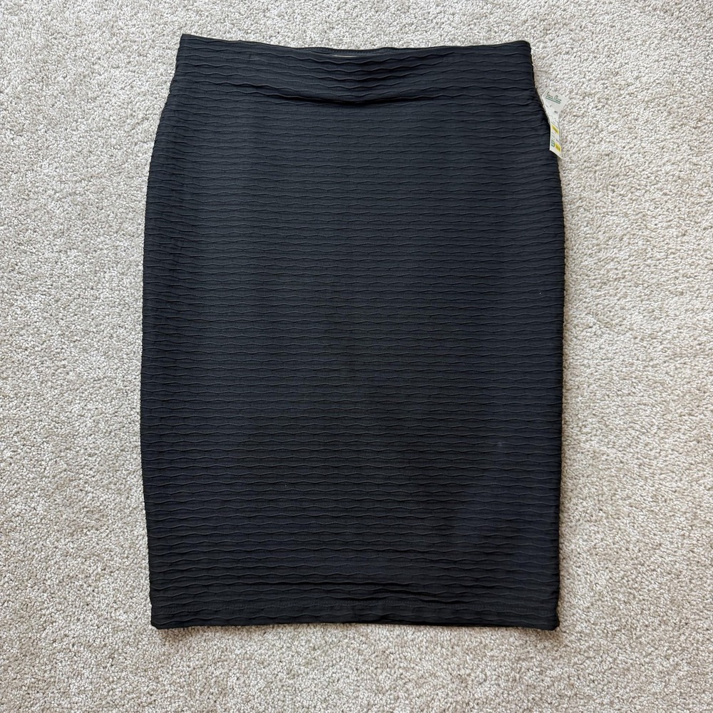 Boutique Essentials Skirt Womens Medium Black Solid Pencil Midi Knit Lined USA